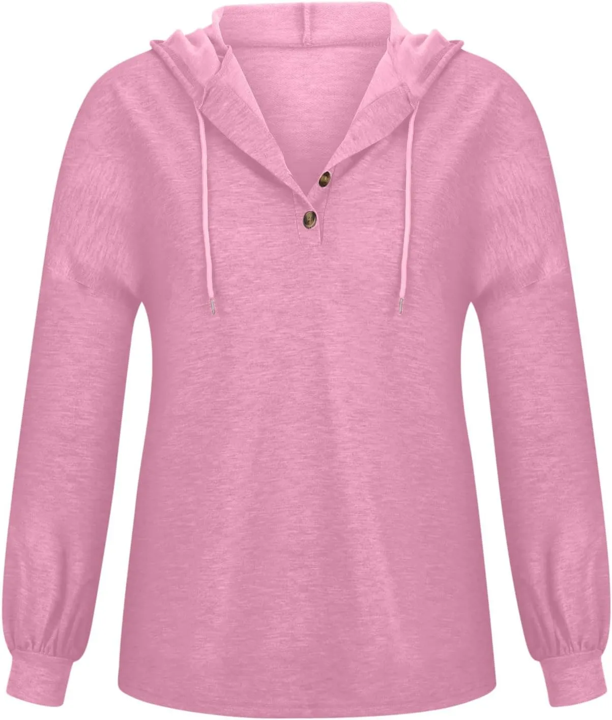 Womens Hooded Button Collar Drawstring Hoodies Pullover Sweatshirts Casual Long Sleeve Solid Color Fall Top Shirts