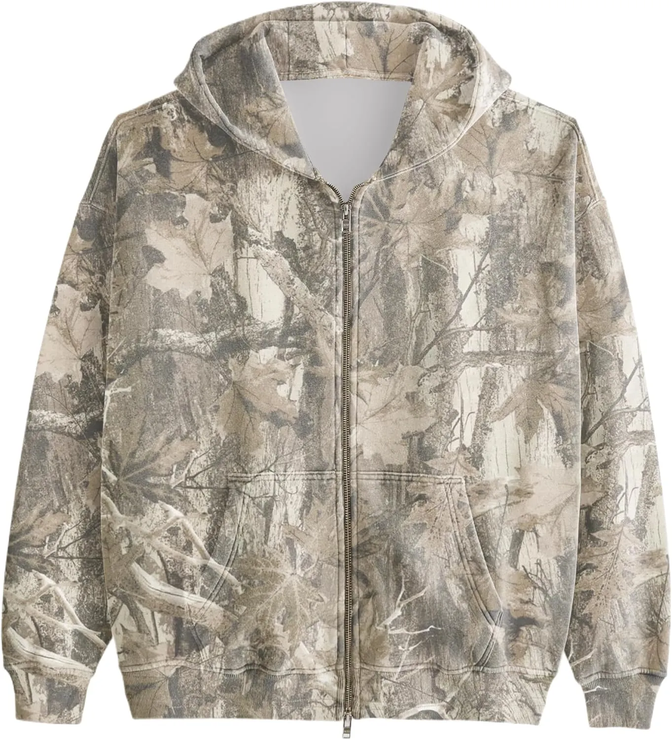 Womens Mens Camo Zip Up Hoodie Maple Leaf Print Oversized Hooded Sweatshirt Fleece Long Sleeve Jacket