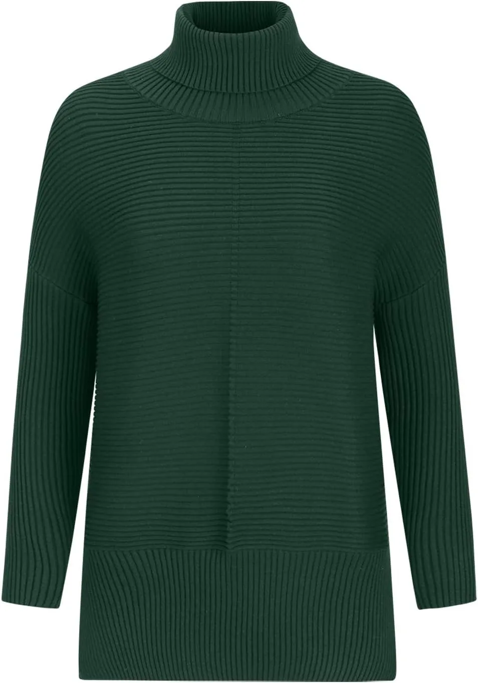 Women's Oversized Pullover Solid Turtle Neck Batwing Striped Knitted Sweater Slit Wide Hem Loose Fit Outwear Sweater