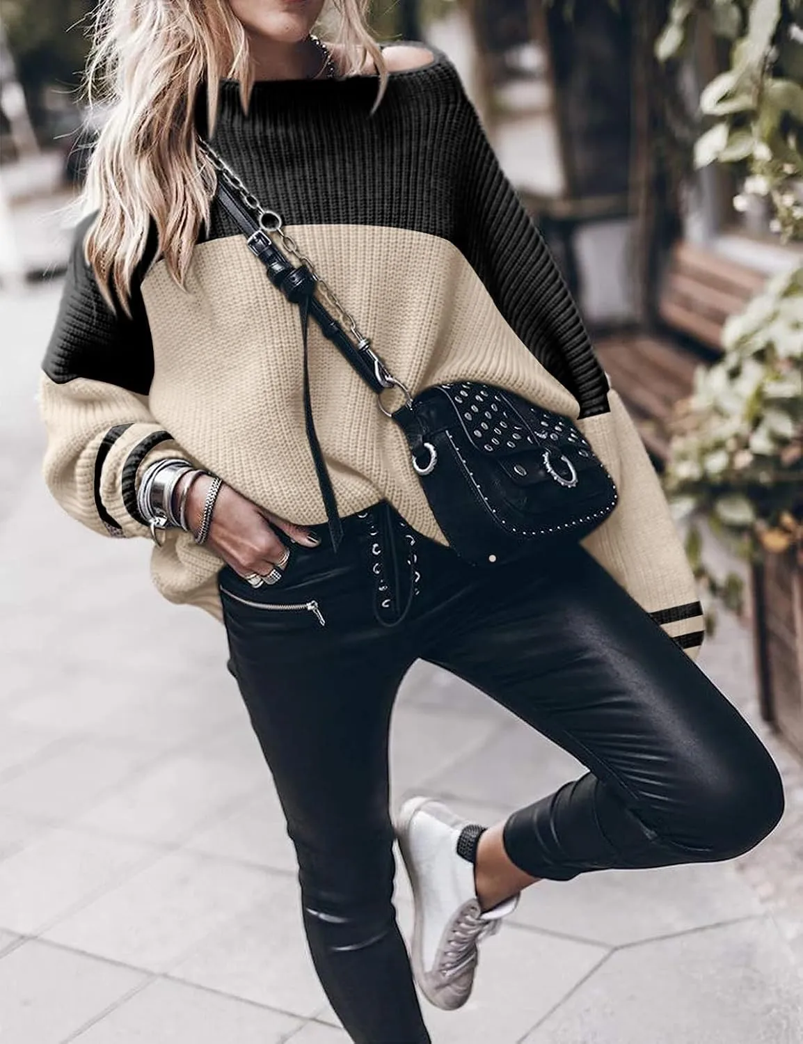 Womens Oversized Sweaters Loose Solid Casual Long Sleeve Mock Neck Knitted Jumper Tops