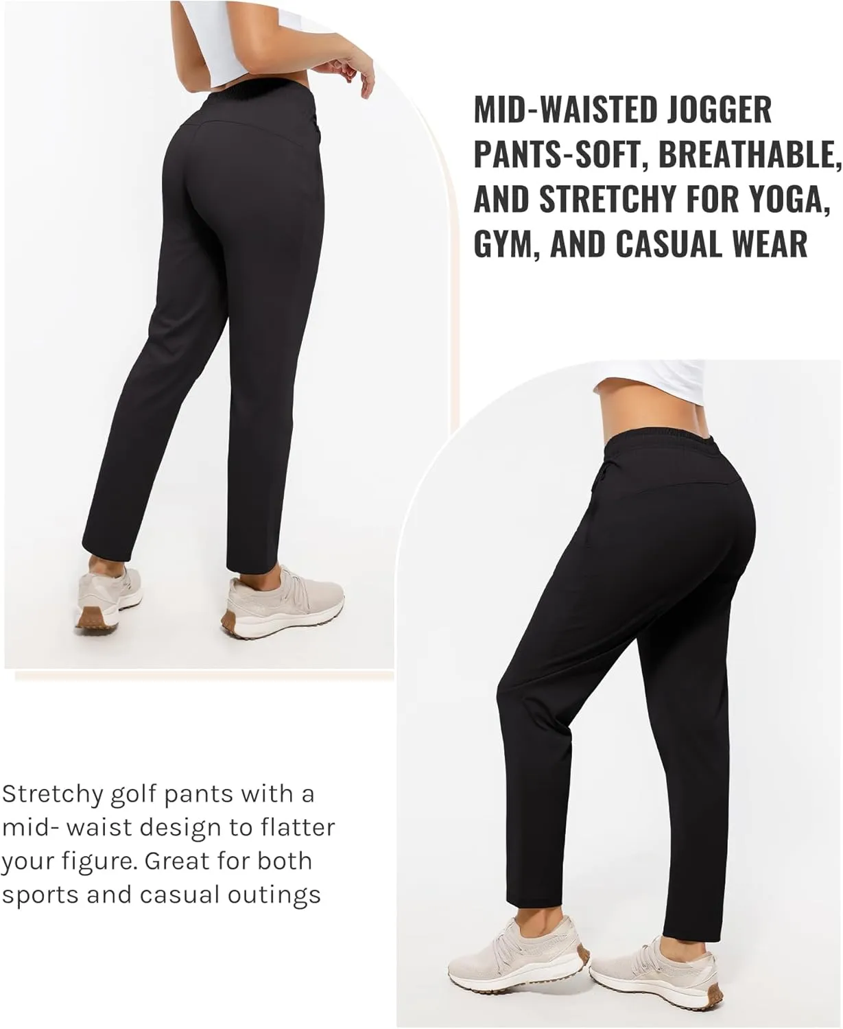 Women's Pants with Deep Pockets, 7/8 Stretch Ankle Sweatpants for Golf, Athletic, Lounge, Travel, Work