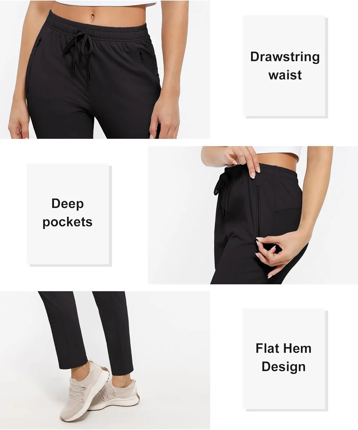Women's Pants with Deep Pockets, 7/8 Stretch Ankle Sweatpants for Golf, Athletic, Lounge, Travel, Work