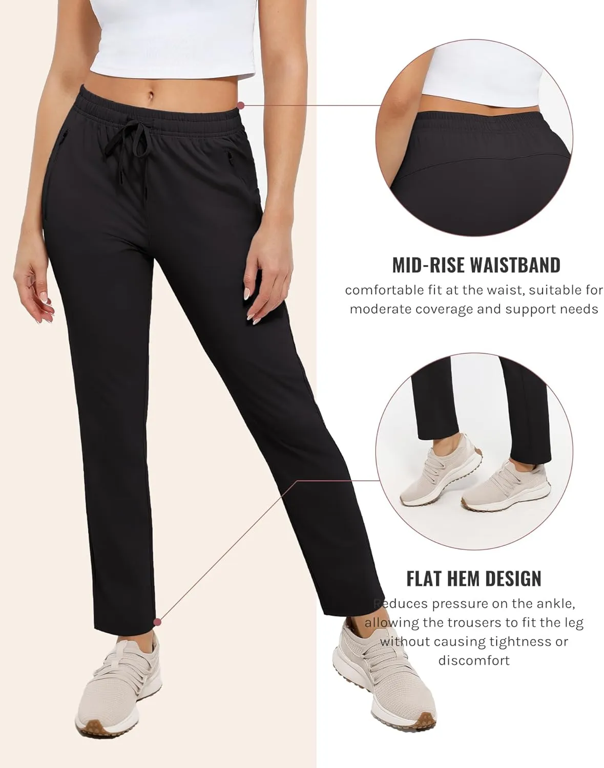Women's Pants with Deep Pockets, 7/8 Stretch Ankle Sweatpants for Golf, Athletic, Lounge, Travel, Work