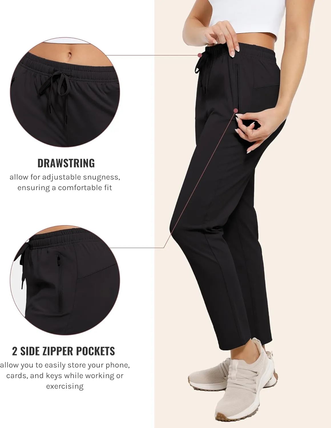 Women's Pants with Deep Pockets, 7/8 Stretch Ankle Sweatpants for Golf, Athletic, Lounge, Travel, Work