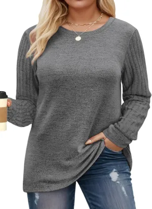 Womens-Plus-Size-Tops Trendy Long Sleeve T Shirts Dressy Lightweight Knit Sweaters Casual Loose Pullover Sweatshirts