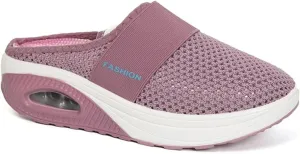 Womens Slip On Clogs and Mules Orthopedic Walking Shoes Non-Slip Mesh Diabetic Air Cushion Loafers Shoes with Arch-Support Open Back Slip On Breathable Slippers Closed Toe Slides Sneakers
