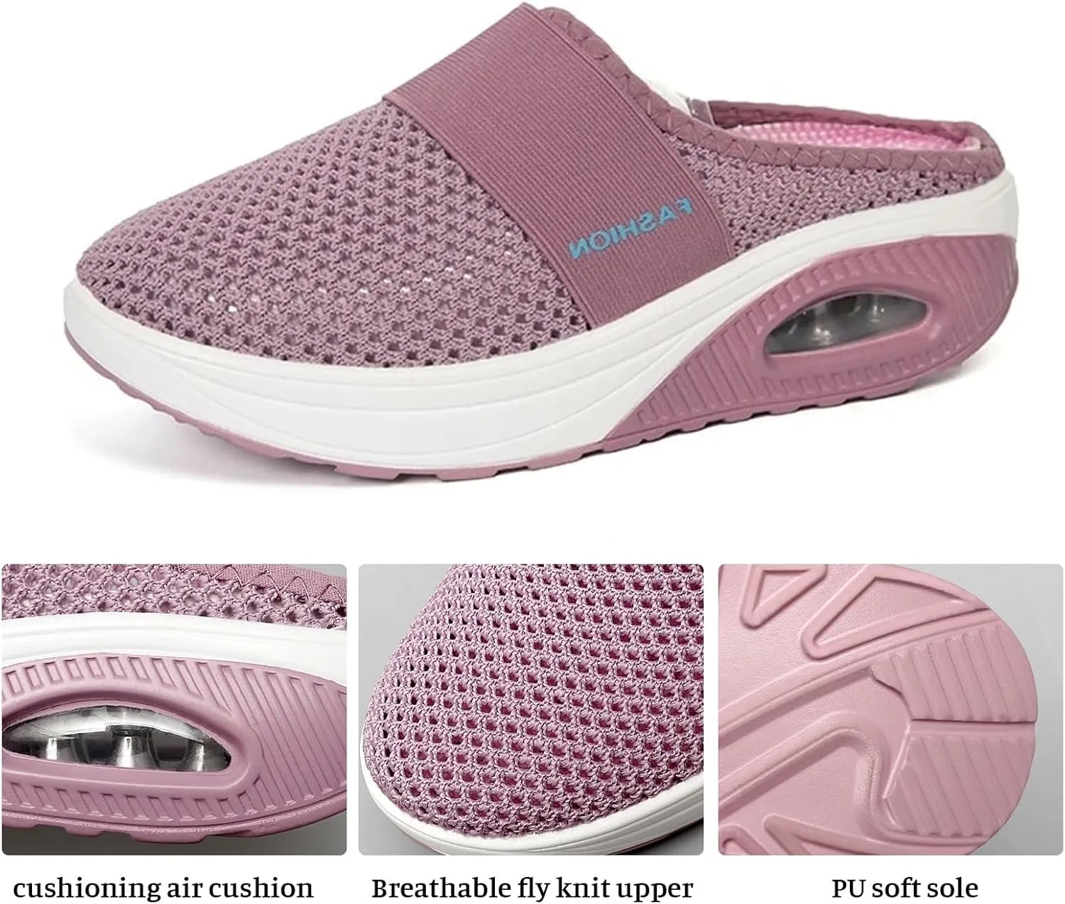 Womens Slip On Clogs and Mules Orthopedic Walking Shoes Non-Slip Mesh Diabetic Air Cushion Loafers Shoes with Arch-Support Open Back Slip On Breathable Slippers Closed Toe Slides Sneakers