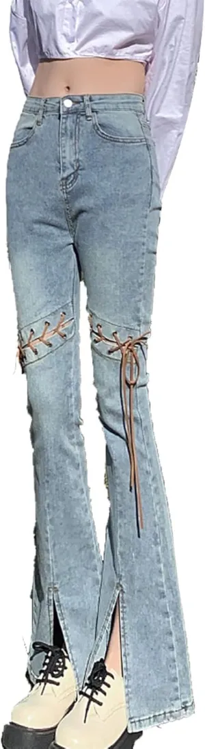Womens Slit Ankle Flare Jeans High Waisted Skinny Bell Bottom Denim Pants Casual Slim Fit Butt Lift Wide Leg Jean