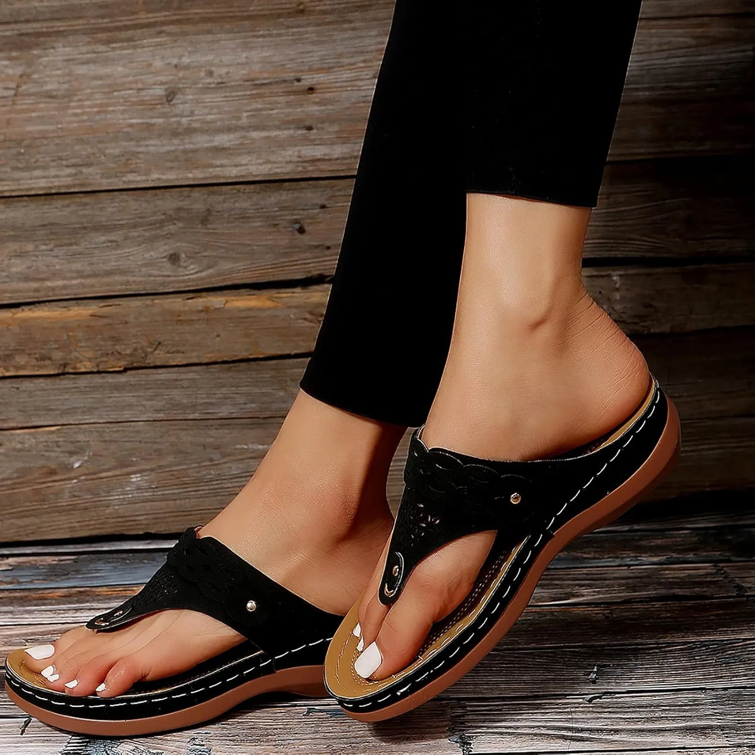 Womens Sport Flip Flops Comfort Orthotic Thong Sandals Wide Width Platform Wedge Beach Sandal for Woman Hollow Comfortable Boho Dressy Summer 2025 Cute Orthopedic