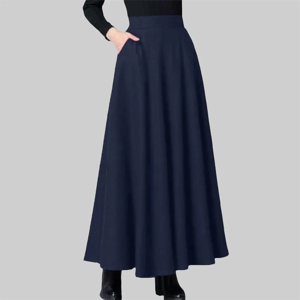Women's Spring and Autumn Midi Length Skirt High Waist Wide Dance Large Swing with Pockets Skirts
