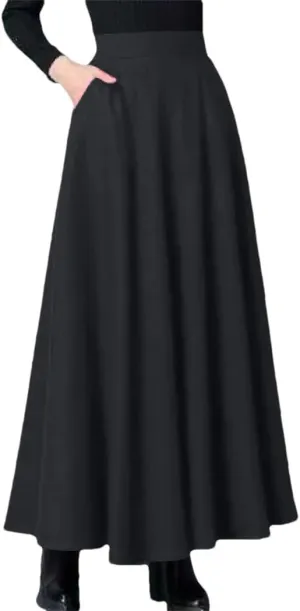Women's Spring and Autumn Midi Length Skirt High Waist Wide Dance Large Swing with Pockets Skirts