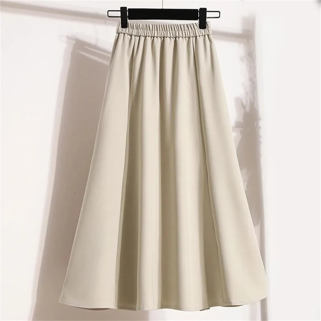 Women's Spring and Summer Solid Color High Waist Skirt Korean Loose Casual A-Line Midi Ball Gown Skirts