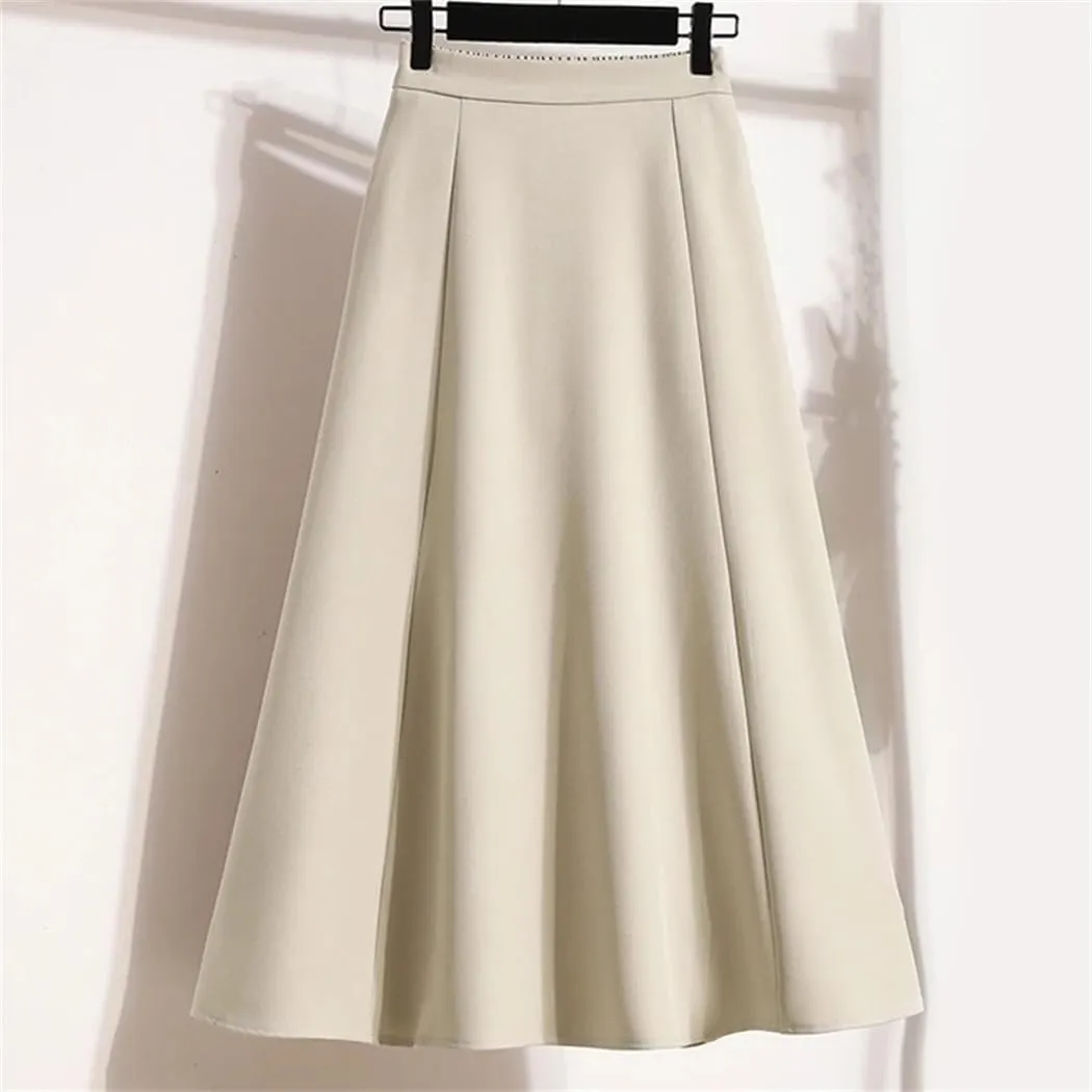 Women's Spring and Summer Solid Color High Waist Skirt Korean Loose Casual A-Line Midi Ball Gown Skirts