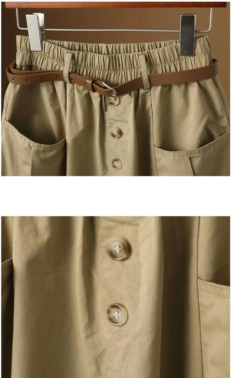 Women's Spring Autumn Skirt Solid Pockets High Waist A-Line Casual Slim Fit Big Swing Skirts