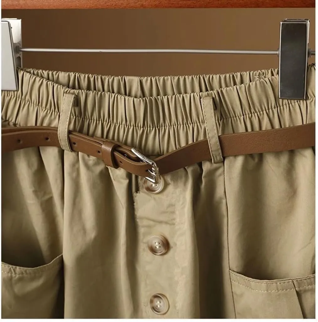 Women's Spring Autumn Skirt Solid Pockets High Waist A-Line Casual Slim Fit Big Swing Skirts