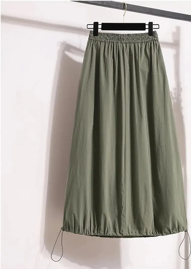 Women's Spring Summer Korean Casual Skirt Slim Lace Up Elastic High Waist A-Line Maxi Work Skirts