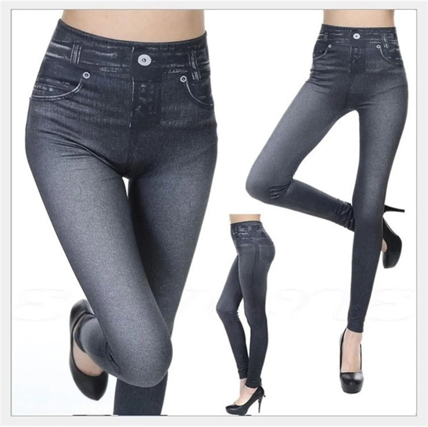 Women's Stretch Denim Leggings Comfy Stylish Imitation Denim Pants Elastic Versatile Slim Legging