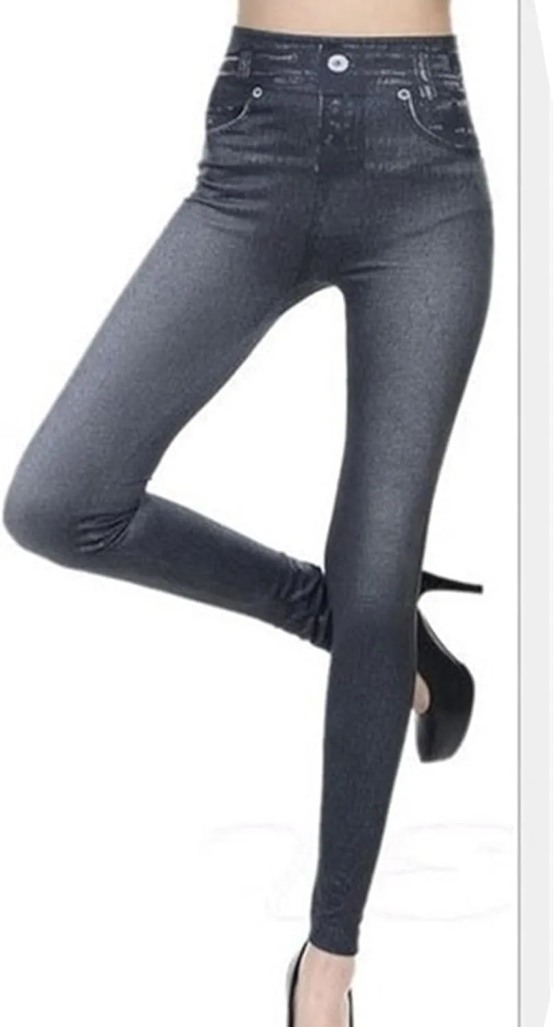 Women's Stretch Denim Leggings Comfy Stylish Imitation Denim Pants Elastic Versatile Slim Legging