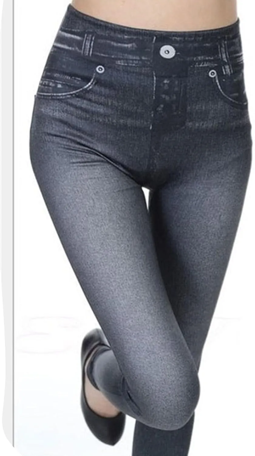 Women's Stretch Denim Leggings Comfy Stylish Imitation Denim Pants Elastic Versatile Slim Legging