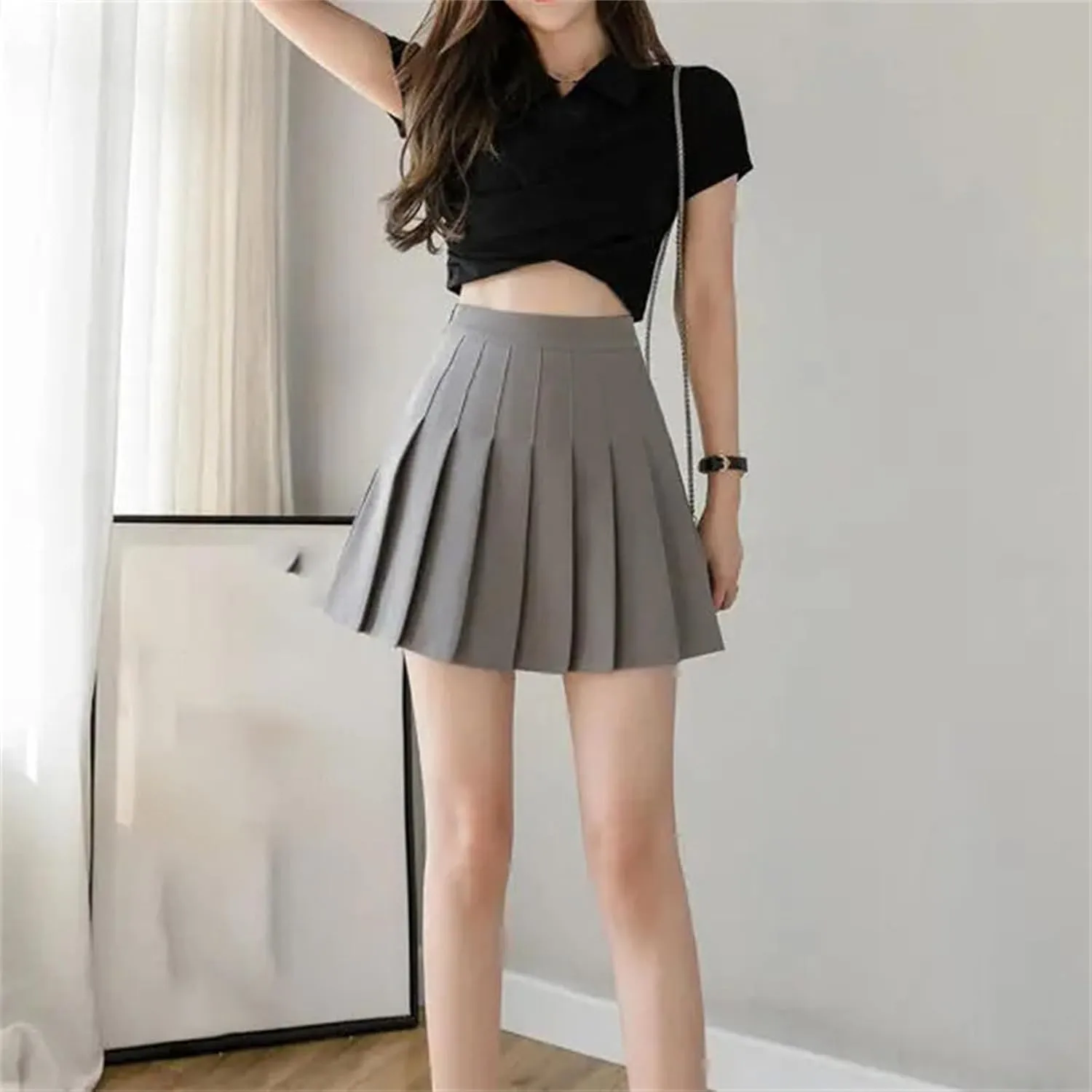Women's Summer Mini Skirt  School High Waist Pleated Plaid Uniform Skirt Tennis Skirts