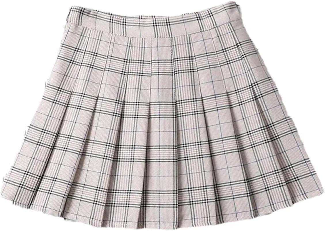 Women's Summer Pleated A-Line Short Mini Skirt  Elegant Plaid Tennis Skirts for Girls Skater Skirt
