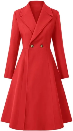 Women's Swing Double Breasted Coat Wool Blends Trench Jacket Long Sleeve Lapel Collar Winter Long Overcoat