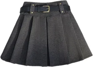 Women's Vintage Mini Skirt  Pleated High Waist with Belt A-Line All-Match Tennis Skirts