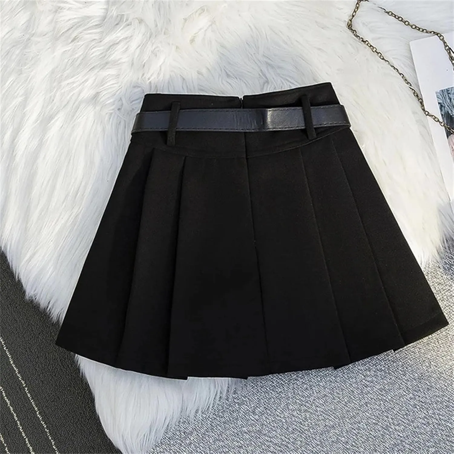 Women's Vintage Mini Skirt  Pleated High Waist with Belt A-Line All-Match Tennis Skirts