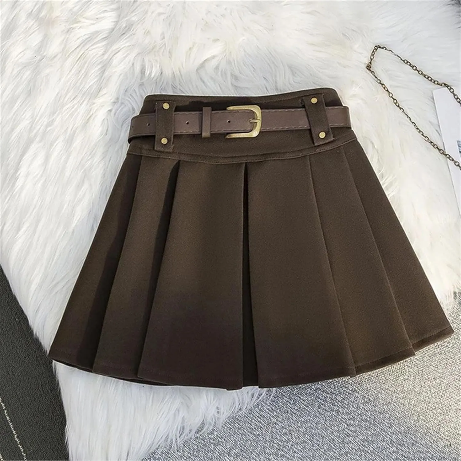 Women's Vintage Mini Skirt  Pleated High Waist with Belt A-Line All-Match Tennis Skirts