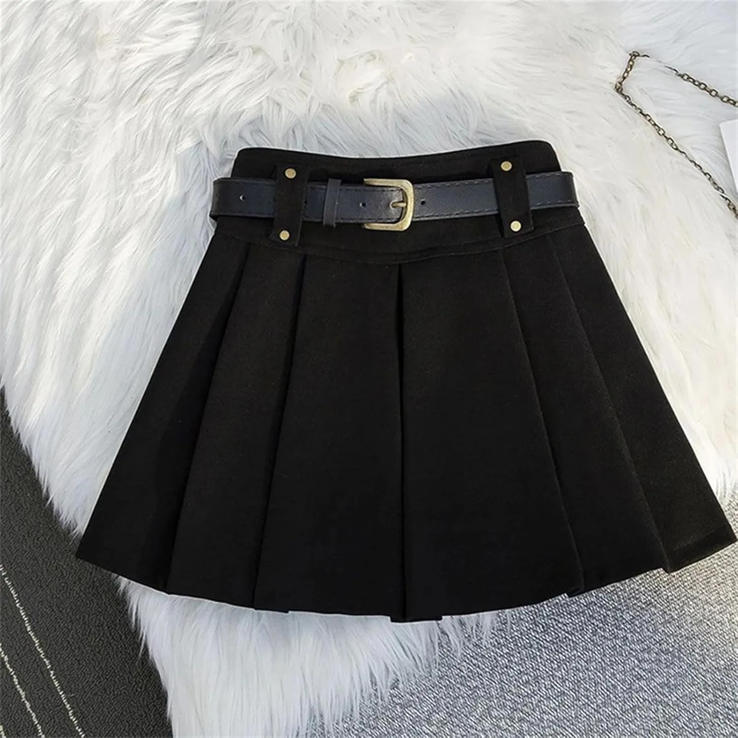 Women's Vintage Mini Skirt  Pleated High Waist with Belt A-Line All-Match Tennis Skirts