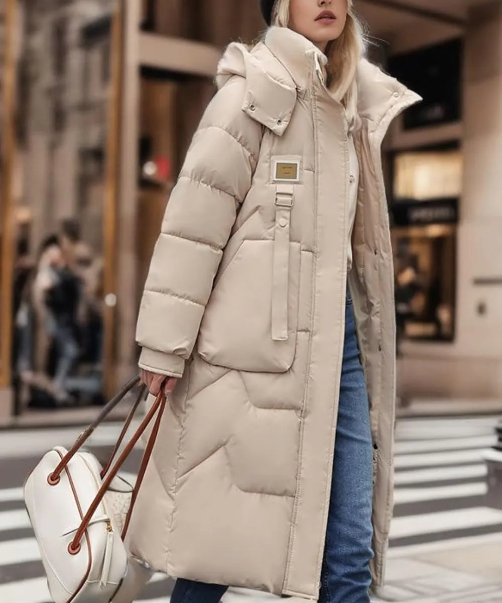 Womens Warm Lightweight Puffer Down Zip-up Jacket Solid Hooded Winter Mid Quilted Soft Coat with Pockets