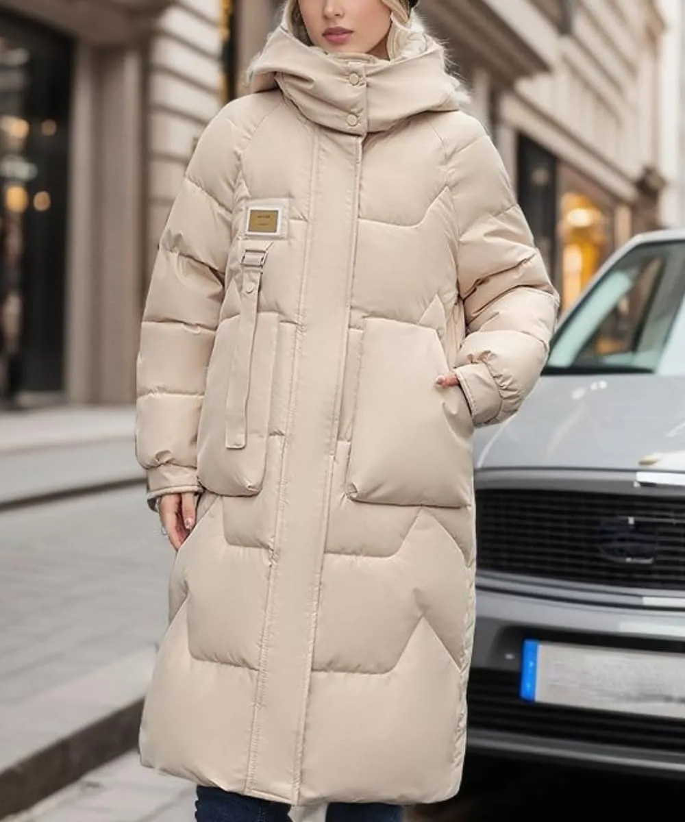 Womens Warm Lightweight Puffer Down Zip-up Jacket Solid Hooded Winter Mid Quilted Soft Coat with Pockets