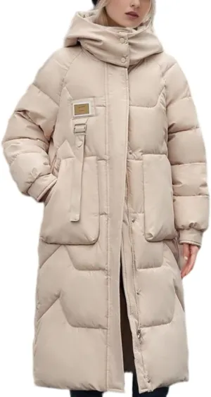 Womens Warm Lightweight Puffer Down Zip-up Jacket Solid Hooded Winter Mid Quilted Soft Coat with Pockets