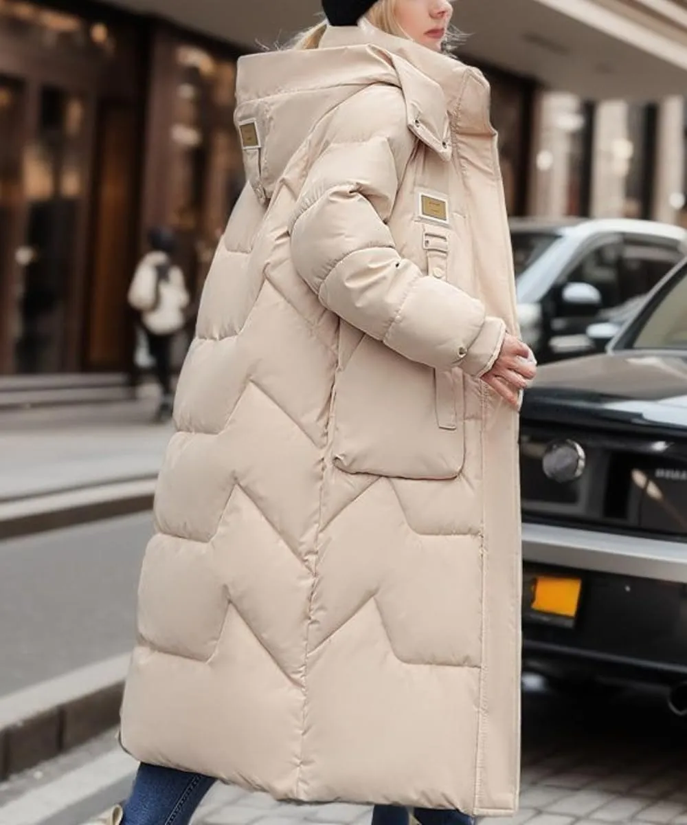 Womens Warm Lightweight Puffer Down Zip-up Jacket Solid Hooded Winter Mid Quilted Soft Coat with Pockets