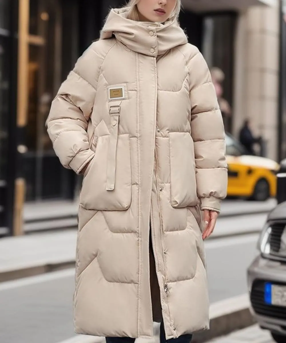 Womens Warm Lightweight Puffer Down Zip-up Jacket Solid Hooded Winter Mid Quilted Soft Coat with Pockets