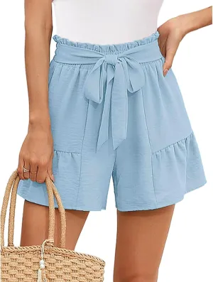 Women's Wide Leg Shorts Without Pockets Lightweight High Waisted Adjustable Tie Knot Loose Summer Cute Trousers