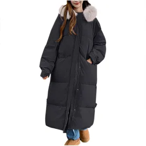 Women's Winter Long Puffer Coats Hooded Zip Up Casual Thickened Down Jackets 2024 Trendy Warm Clothes Outerwear