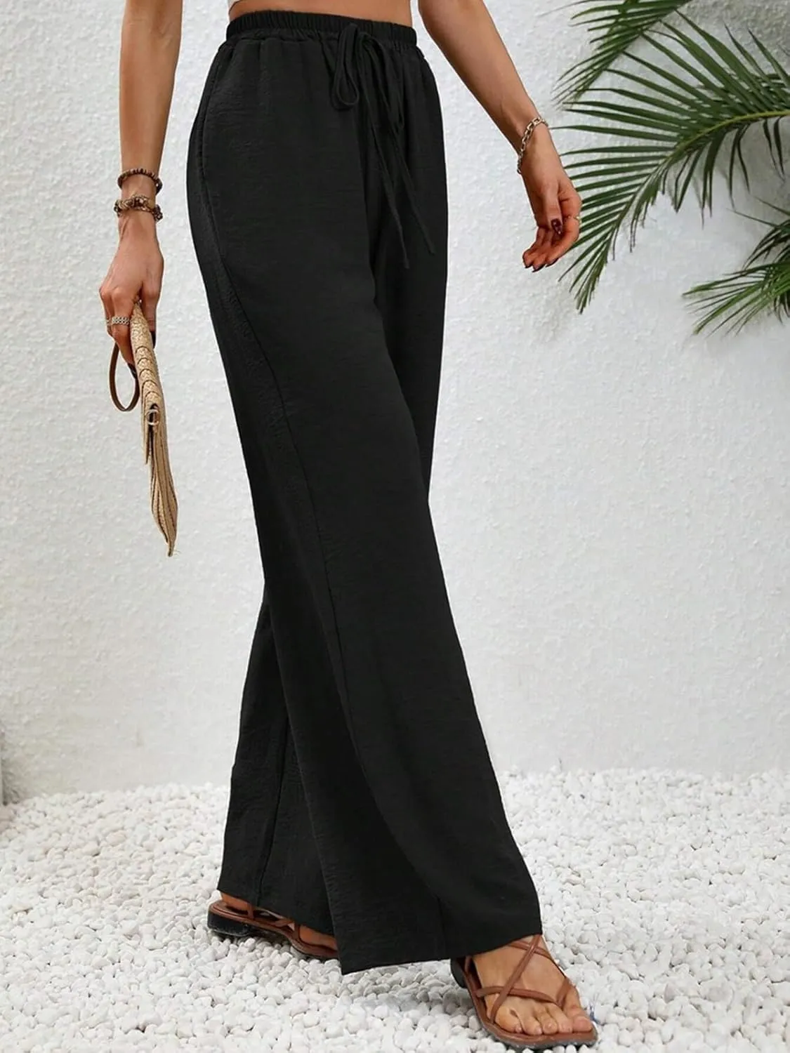 WOWULOVELY Women's High Waisted Wide Leg Long Pants Palazzo Casual Trousers with Pockets
