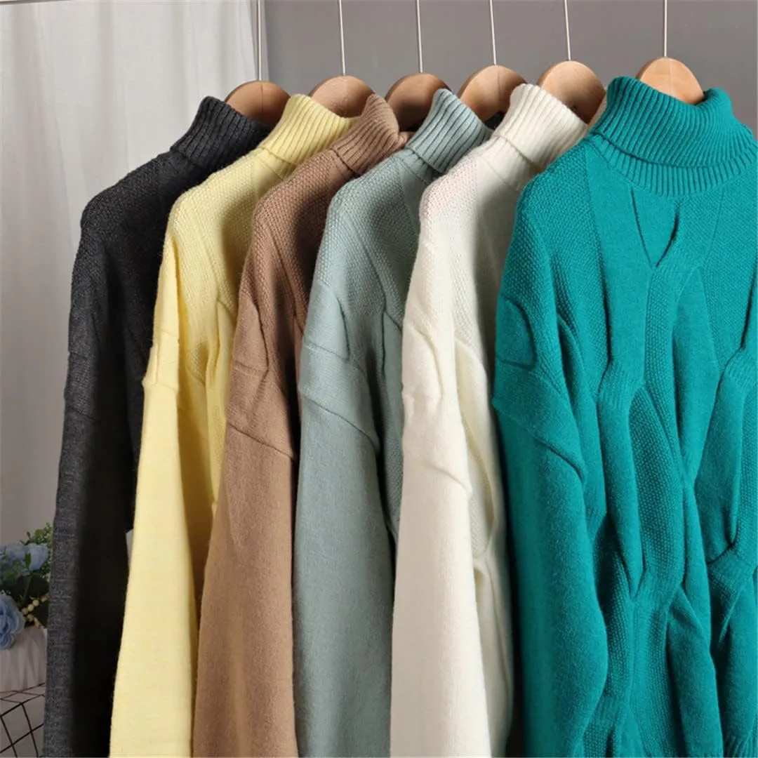 Wvapzxx Oversized Winter Thick Warm Women Turtleneck Sweaters Pullover Casual Loose Cashmere Jumper
