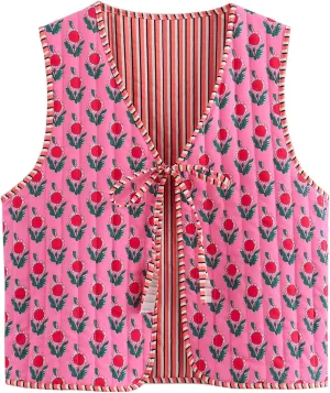 Wyeysyt Women's Cropped Floral Quilted Puffer Vest Printed Lightweight Sleeveless Padded Gilet Outwear