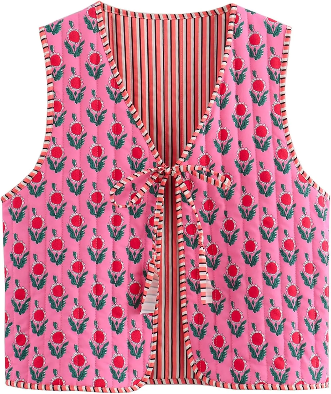 Wyeysyt Women's Cropped Floral Quilted Puffer Vest Printed Lightweight Sleeveless Padded Gilet Outwear