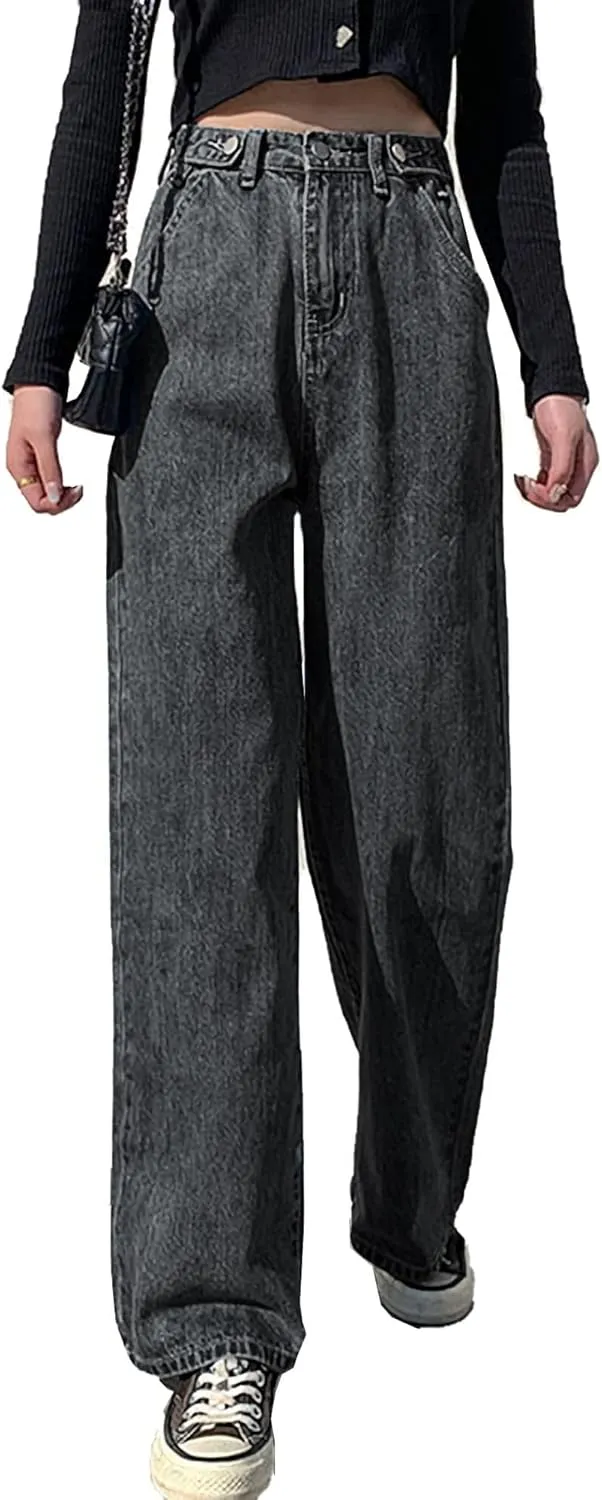 Xineicy Women's Baggy Boyfriend Jeans High Waist Distressed Denim Pants Wide Leg Straight Trousers Streetwear Pants