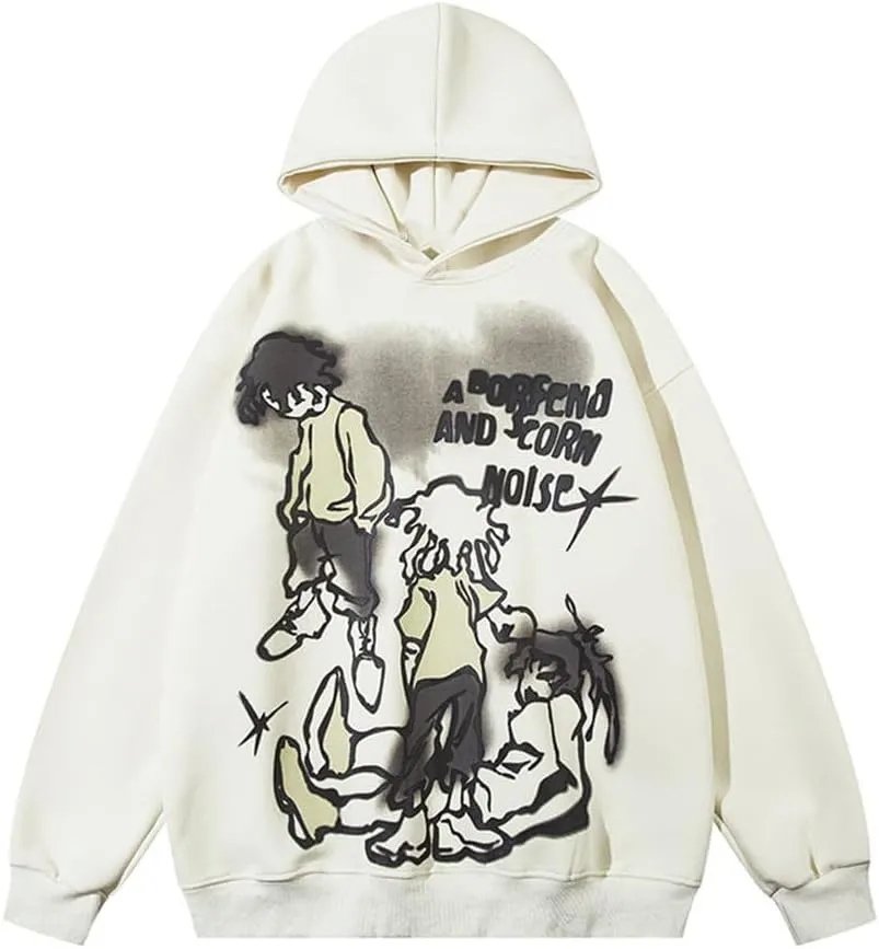 YEOU Men's Fashion Carton Hoodie Sweatshirt Fleece Y2K Harajuku Hip Hop Streetwear Casual Sweatshirt Hooded