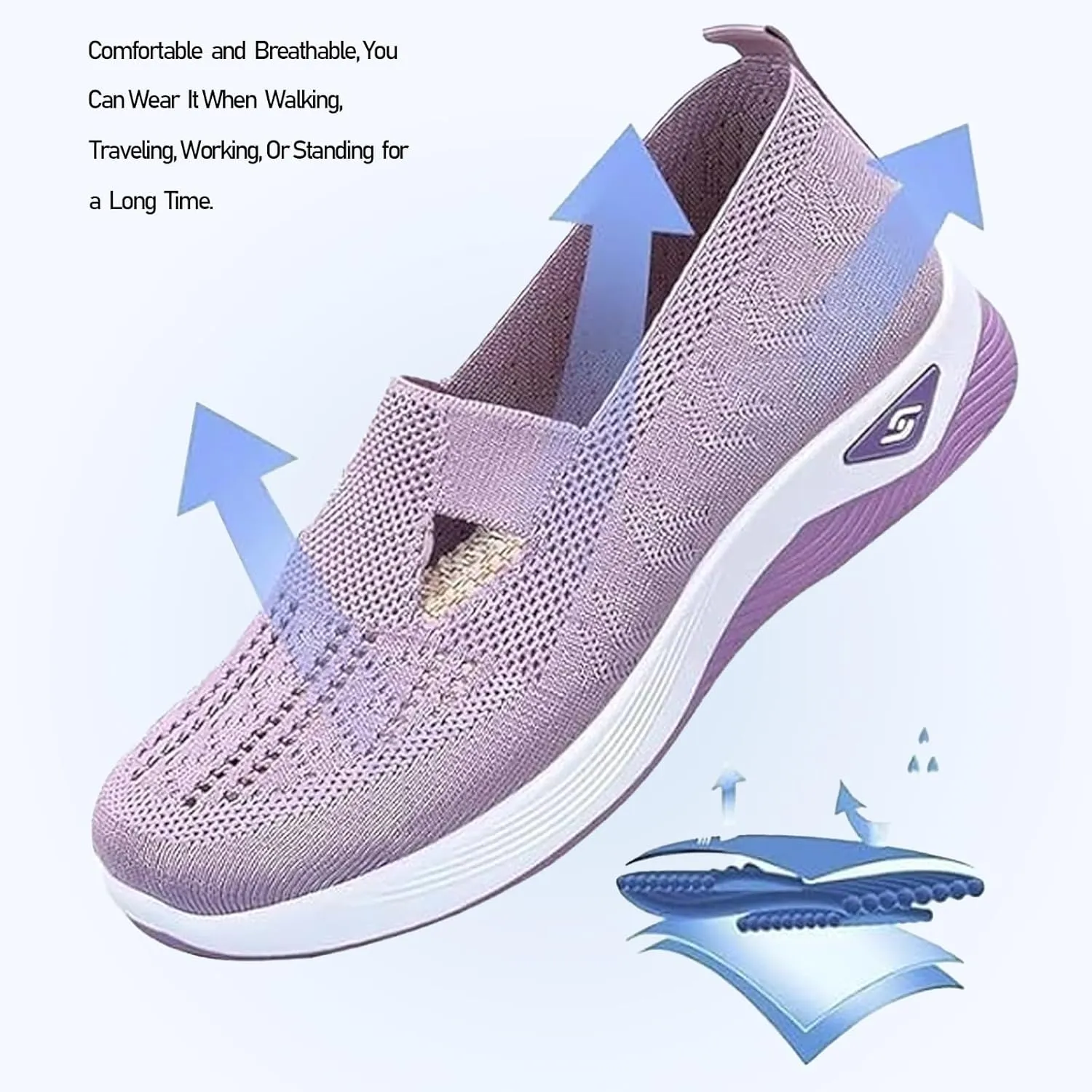 Zapatos Ortopédicos para Mujer, Women's Woven Orthopedic Breathable Soft Soled Shoes, Go Walking Slip On Diabetic Foam Sneakers, Casual Comfortable Nurse Shoes Arch Support