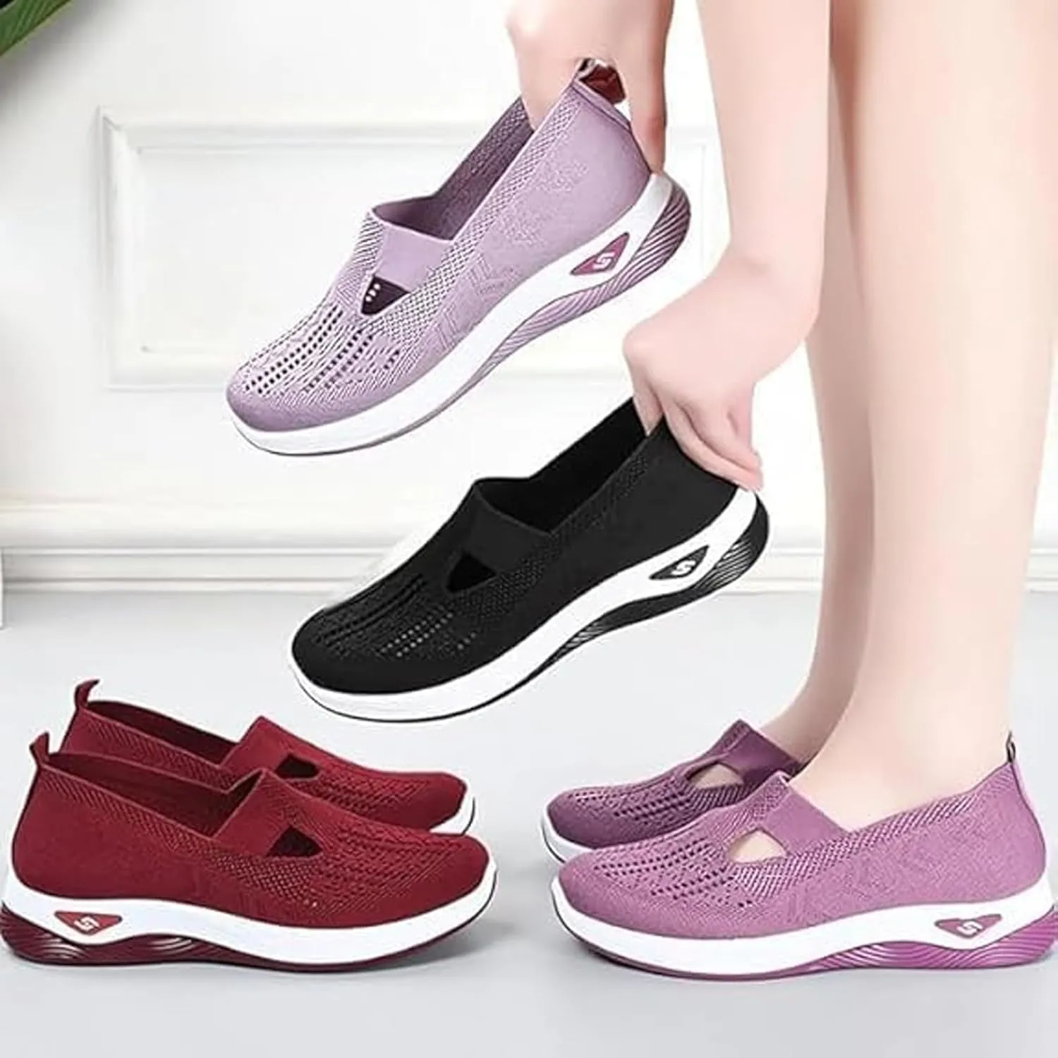 Zapatos Ortopédicos para Mujer, Women's Woven Orthopedic Breathable Soft Soled Shoes, Go Walking Slip On Diabetic Foam Sneakers, Casual Comfortable Nurse Shoes Arch Support