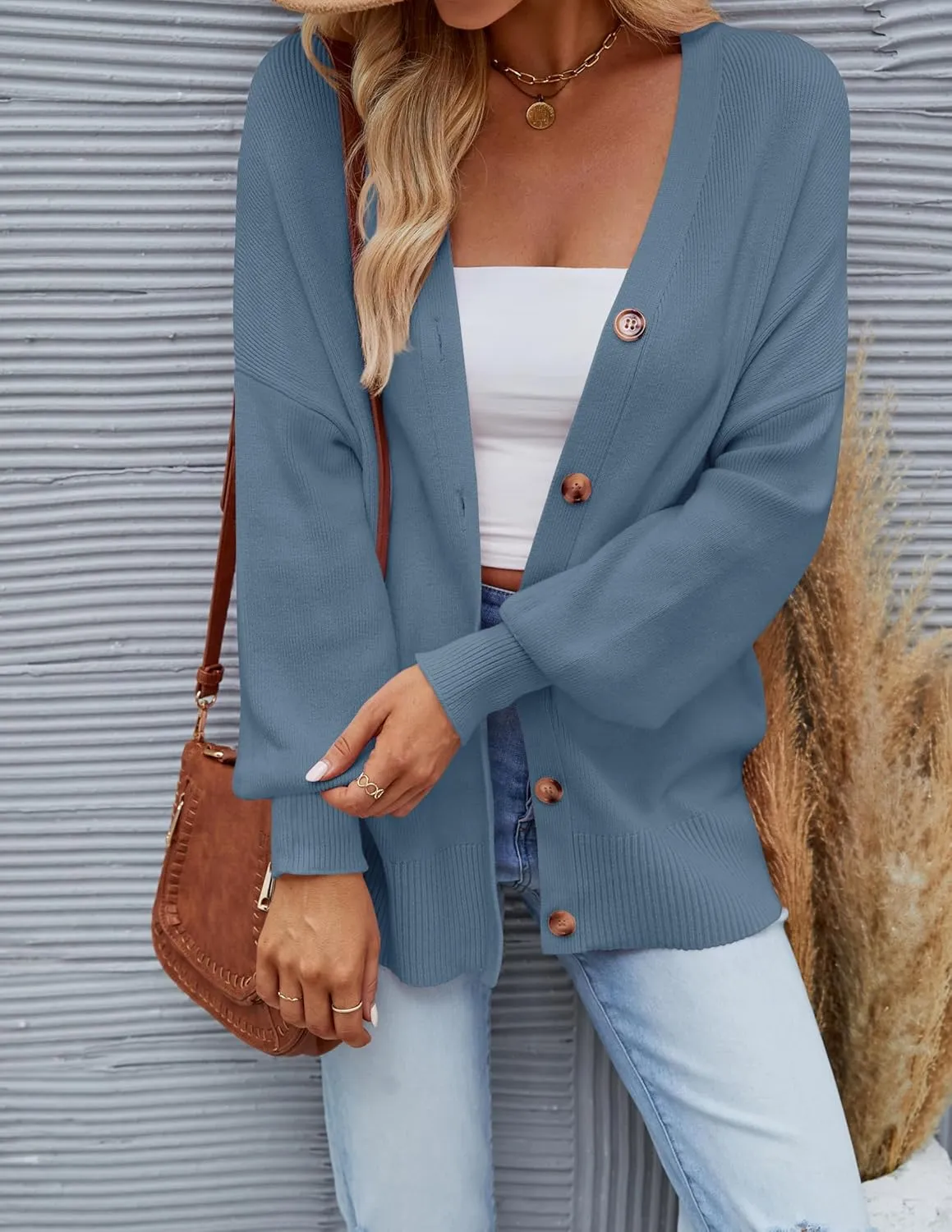 ZESICA Women's Casual Long Sleeve Cardigan V Neck Button Down Open Front Knit Loose Oversized Sweater Coat