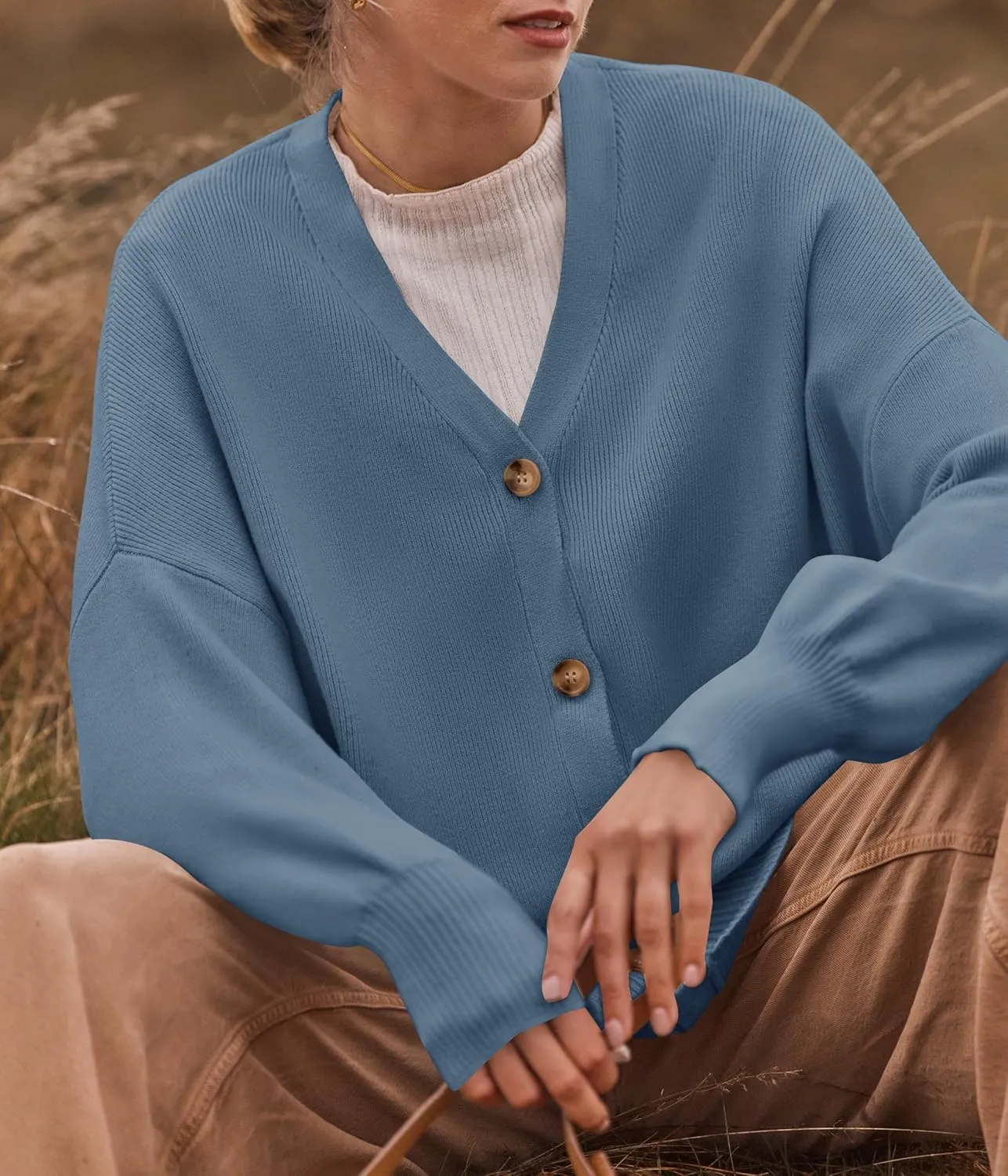 ZESICA Women's Casual Long Sleeve Cardigan V Neck Button Down Open Front Knit Loose Oversized Sweater Coat