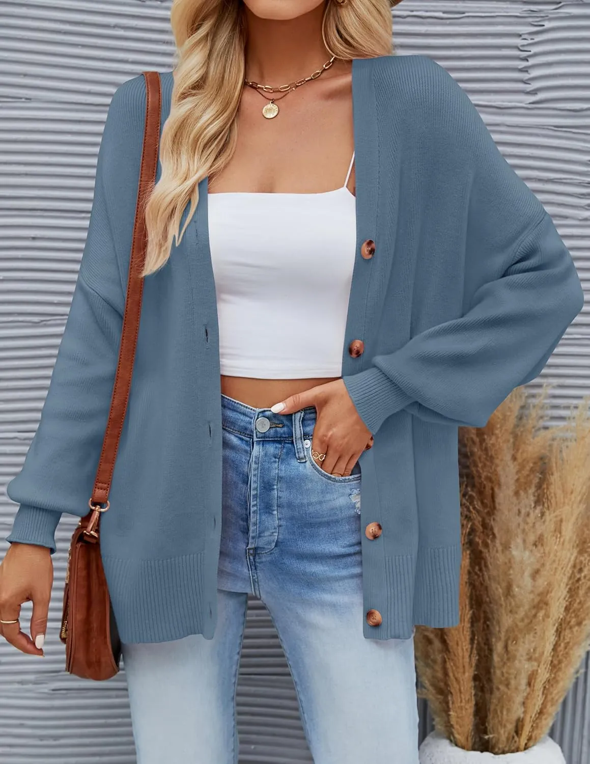 ZESICA Women's Casual Long Sleeve Cardigan V Neck Button Down Open Front Knit Loose Oversized Sweater Coat