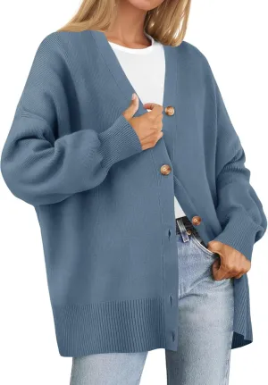 ZESICA Women's Casual Long Sleeve Cardigan V Neck Button Down Open Front Knit Loose Oversized Sweater Coat
