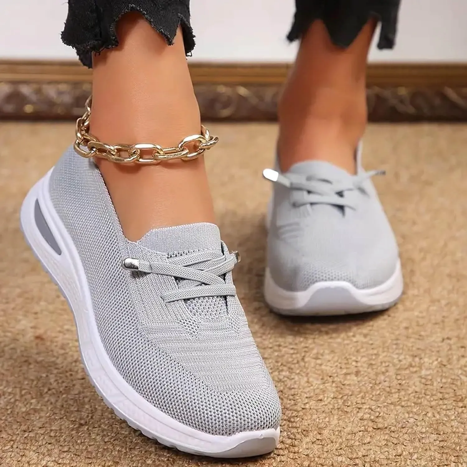 ZWRXW Women's Comfortable Walking Shoes Slip On Orthopedic Sneakers Breathable Mesh Knitted Woven Arch Support Non-Slip Shoes Tennis Athletic Casual Lightweight Wide Width Soft Shoe